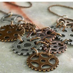 NWT - Amazing Found Objects Steampunk Unique Gears Necklace - NEW